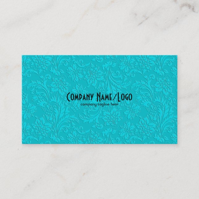 White & Blue Vintage Floral Damasks Business Card (Front)