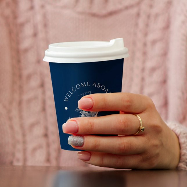 White & Blue Vintage Sailing Boat Illustration Paper Cups (Creator Uploaded)