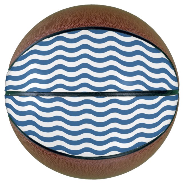 White Blue Wave Navy pattern Customise background Basketball (Front)
