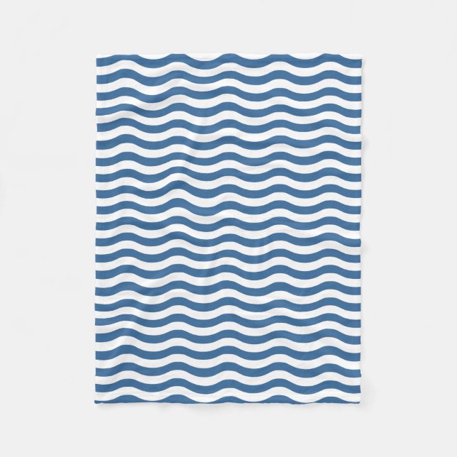 White Blue Wave Navy pattern Customise background Fleece Blanket (Front)