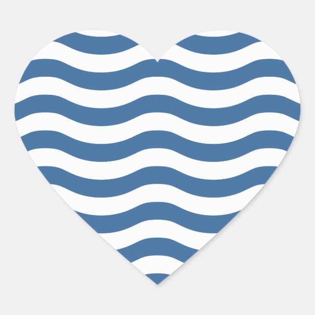 White Blue Wave Navy pattern Customise background Heart Sticker (Front)