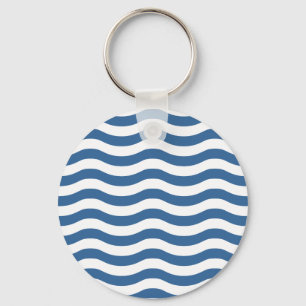 White Blue Wave Navy pattern Customise background Key Ring