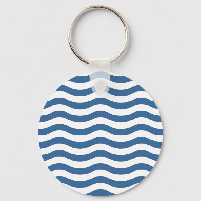 White Blue Wave Navy pattern Customise background Key Ring (Front)