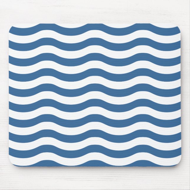 White Blue Wave Navy pattern Customise background Mouse Pad (Front)