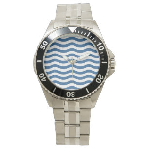 White Blue Wave Navy pattern Customise background Watch