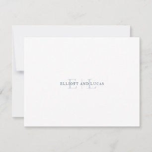 White Blue Wedding Monogram Note Card