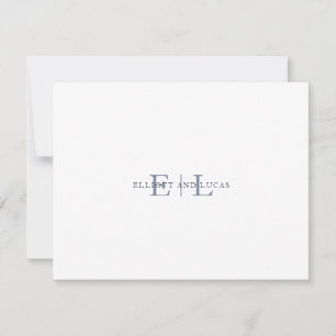 White Blue Wedding Monogram Note Card