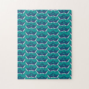 White Blue Whales Sea Animal Green Ocean Marine Jigsaw Puzzle