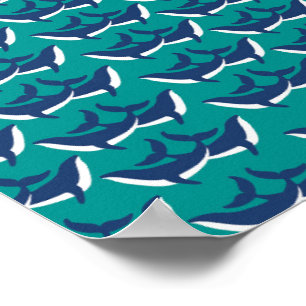 White Blue Whales Sea Animal Green Ocean Marine Poster