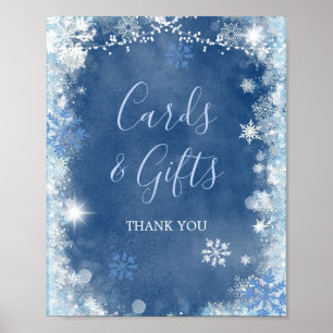White Blue Winter Snowflake Bridal Cards and Gifts Poster