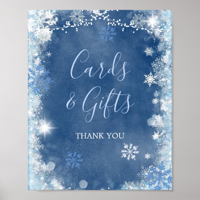 White Blue Winter Snowflake Bridal Cards and Gifts Poster (Front)