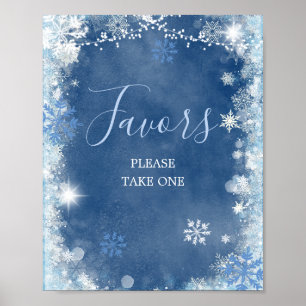 White Blue Winter Snowflake Bridal Shower Favours Poster