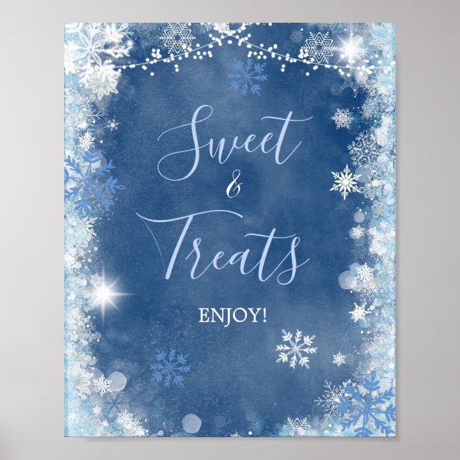 White Blue Winter Snowflake Bridal Sweet Treats Poster (Front)