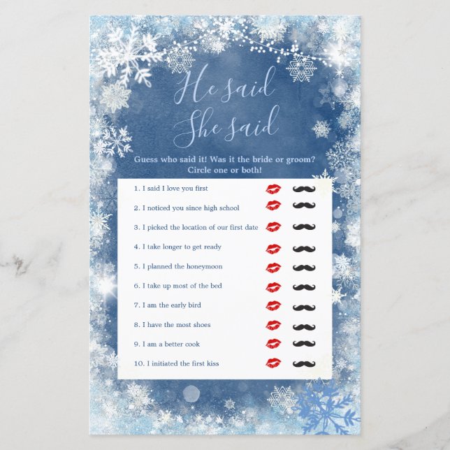 White Blue Winter Snowflake He Said She Said (Front)