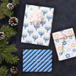 White Blue & Yellow Mixed Hanukkah Patterns Wrapping Paper Sheet<br><div class="desc">Hanukkah pattern wrapping paper sheets in blue,  white,  and yellow with menorahs,  stars of Davids,  and stripes.</div>