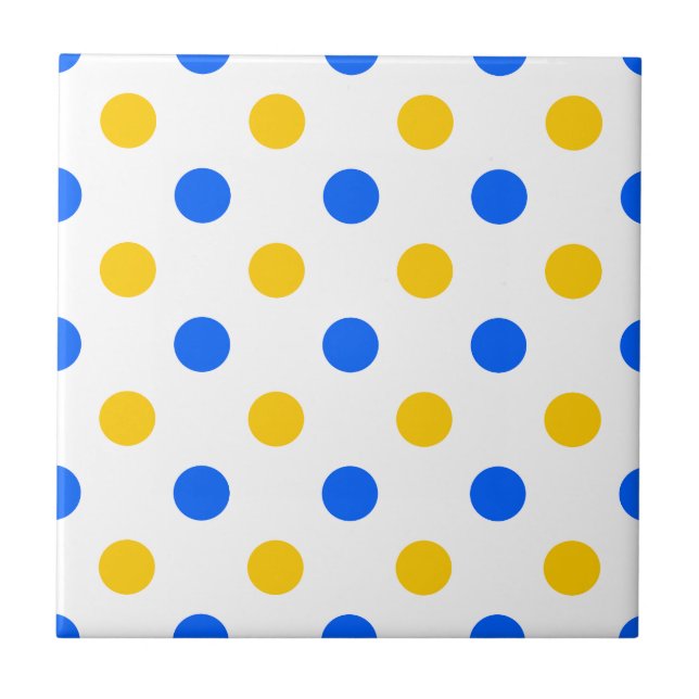 White Blue Yellow Polka Dots Design  Ceramic Tile (Front)