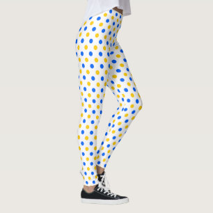 White Blue Yellow Polka Dots Design Leggings