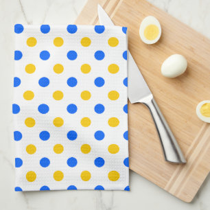 White Blue Yellow Polka Dots Design Tea Towel