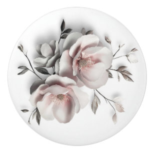 White Blush 3 D Flower Ceramic Knob