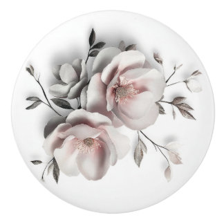 White Blush 3 D Flower Ceramic Knob