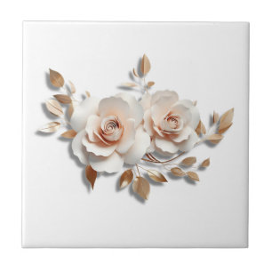 White Blush 3 D Flower Ceramic Tile