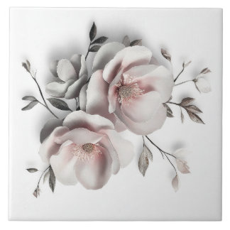 White Blush 3 D Flower Ceramic Tile