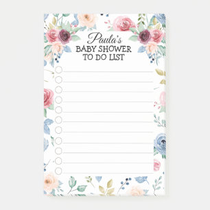 White Blush Blue Roses Baby Shower To Do List Post-it Notes
