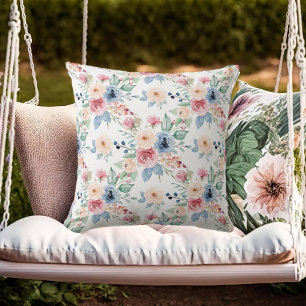 White Blush Blue Roses Elegant Cushion