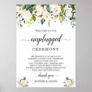 White Blush Floral Unplugged Wedding Ceremony Sign