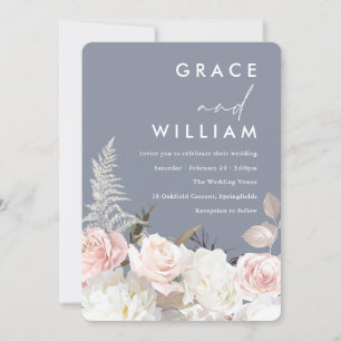 White & Blush Garden Floral Wedding Invitation