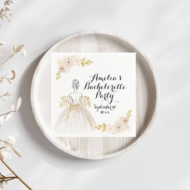 White Blush Gold Glitter Dress Bachelorette Party Napkin (Creator Uploaded)