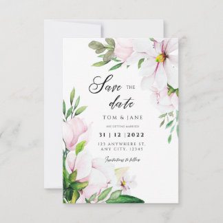 White Blush Green Magnolia Style Floral RSVP Card