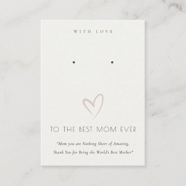 WHITE BLUSH HEART BEST MOM GIFT EARRING DISPLAY PLACE CARD (Front)
