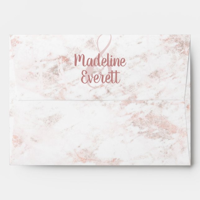 White Blush Marble and Rose Gold Wedding Monogram Envelope (Back (Top Flap))