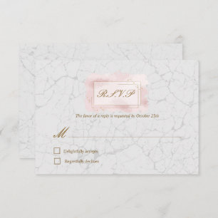 White & Blush Marble Gold Frame Wedding RSVP card