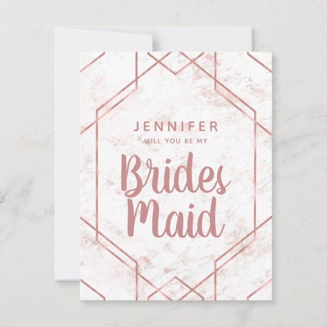 White & Blush Marble Rose Gold Bridesmaid Proposal Invitation (Front)