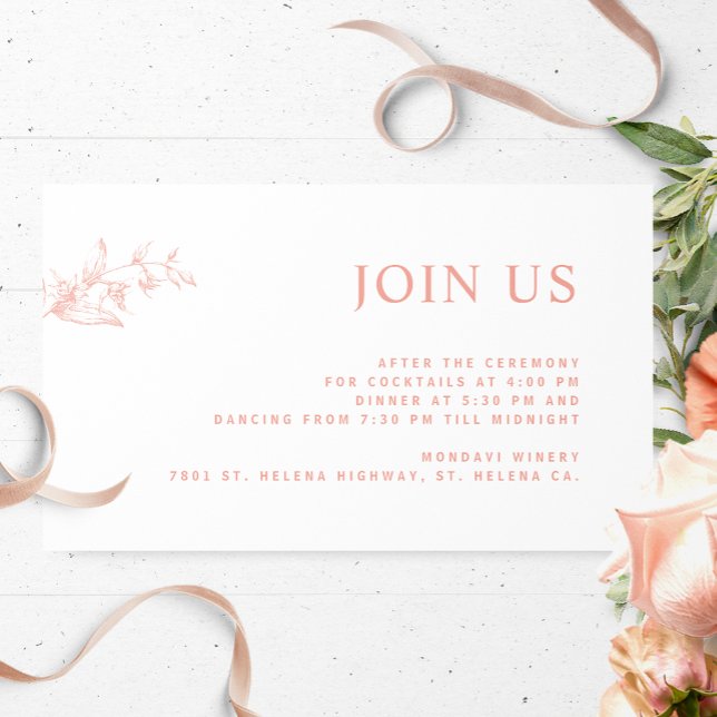 White, Blush, Peach  Join Us Reception Wedding  Enclosure Card (Creator Uploaded)