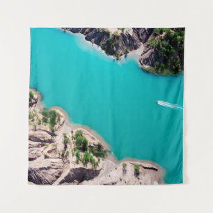 WHITE BOAT ON BLUE SEA WATER DURING DAYTIME TAPESTRY