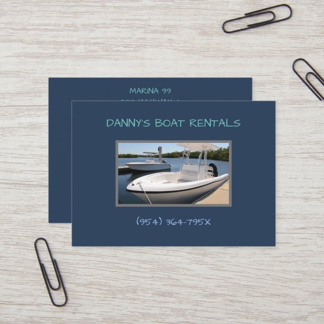 White boats in the marina boat rental business card (Front/Back In Situ)