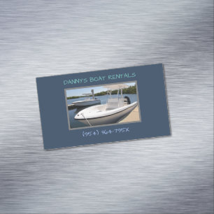 White boats in the marina boat rentals  	Magnetic business card