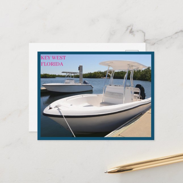  White boats in the Marina Key West Florida Postcard (Front/Back In Situ)