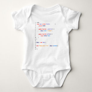 White Body baby hello world php Baby Bodysuit