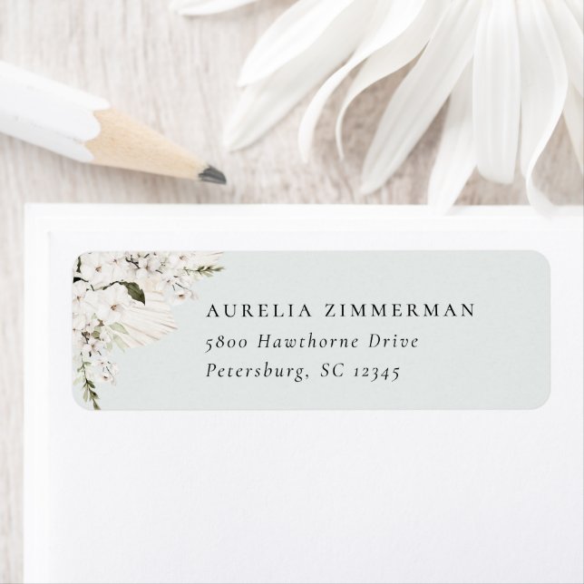 White Bohemian Floral Address Label Return Address Label (Insitu)