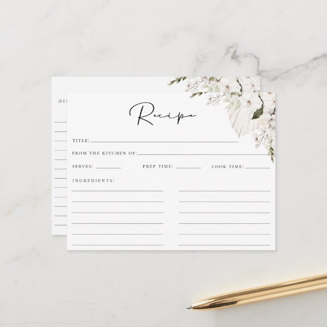 White Bohemian Floral Recipe Card (Front/Back In Situ)