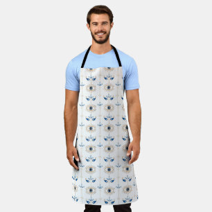 White bohemian retro evil eye pattern apron