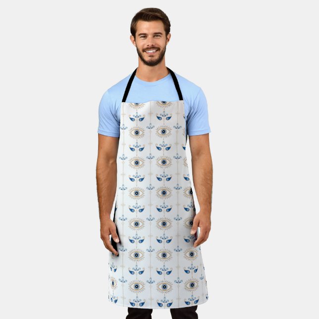 White bohemian retro evil eye pattern apron (Worn)