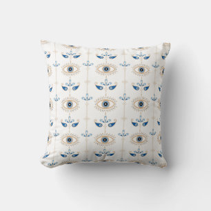 White bohemian retro evil eye pattern cushion