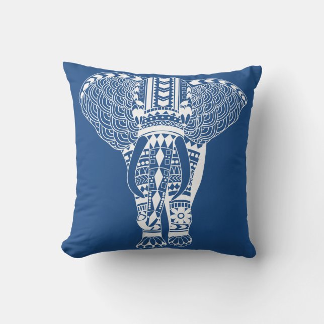 White Bohemian Tribal Elephant Cushion (Front)