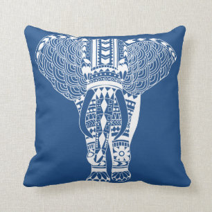 White Bohemian Tribal Elephant Cushion