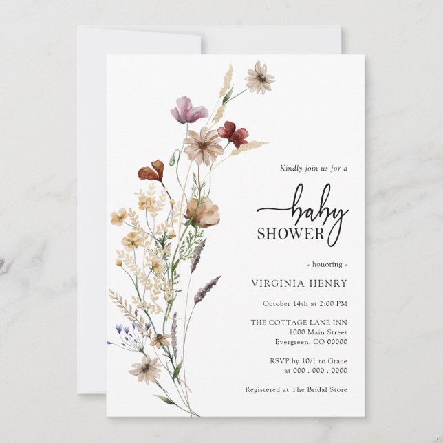 White Boho Baby Shower Invitation (Front)